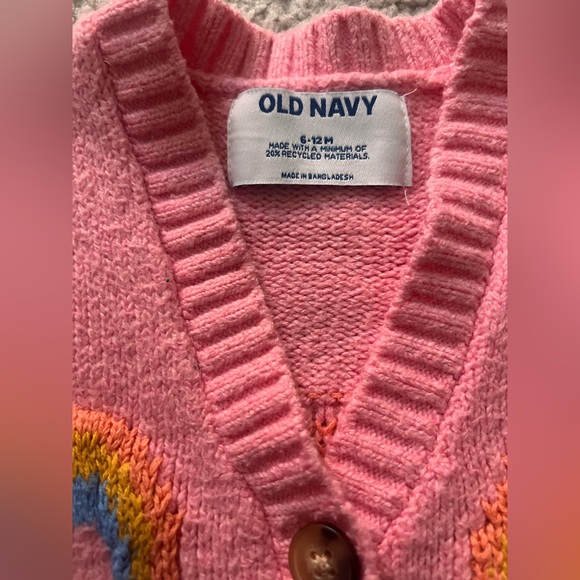 Old Navy Rainbow Knit Cardigan 6–12M | Pink Button Front Sweater - Picture 2 of 4